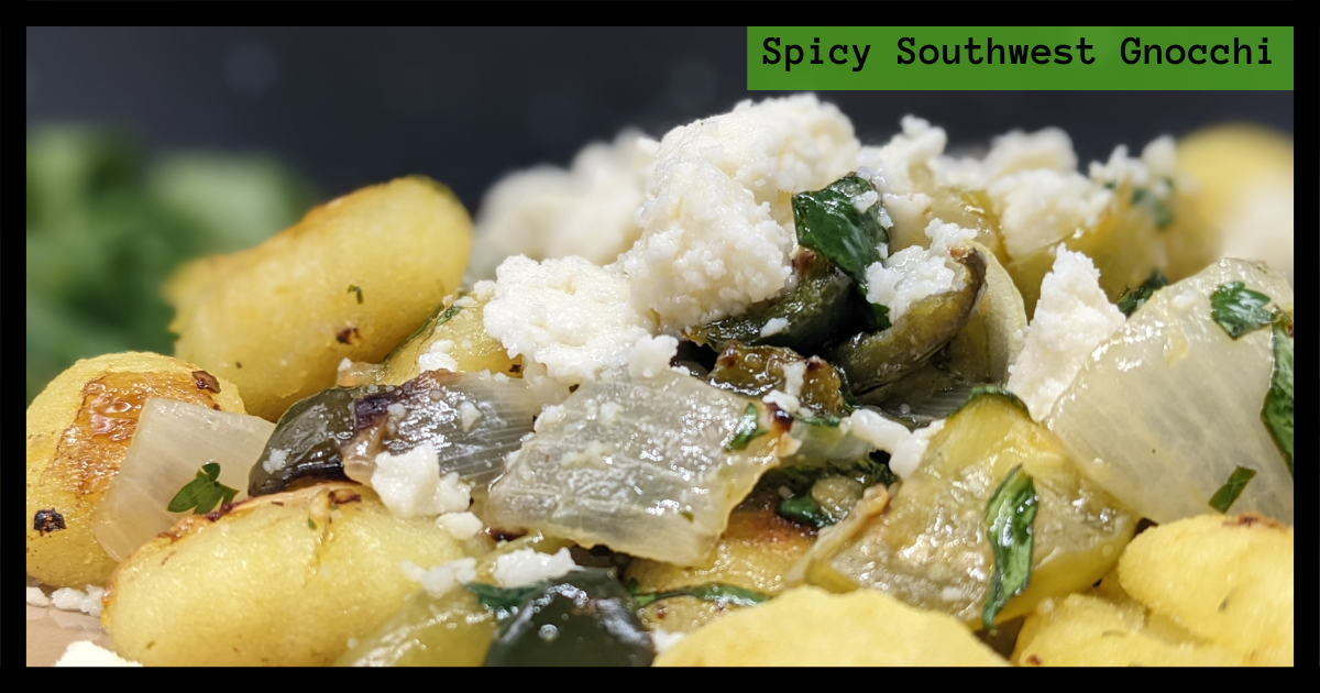 Detail of the spicy southwest sheet pan gnocchi